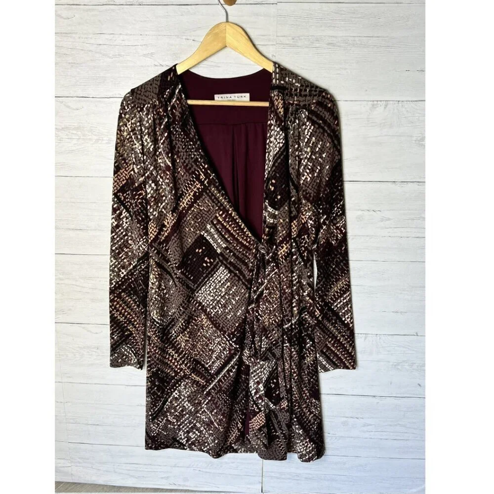 Trina Turk Dress Womens Size Small/Medium Geometric True Wrap Contemporary - Picture 3 of 16